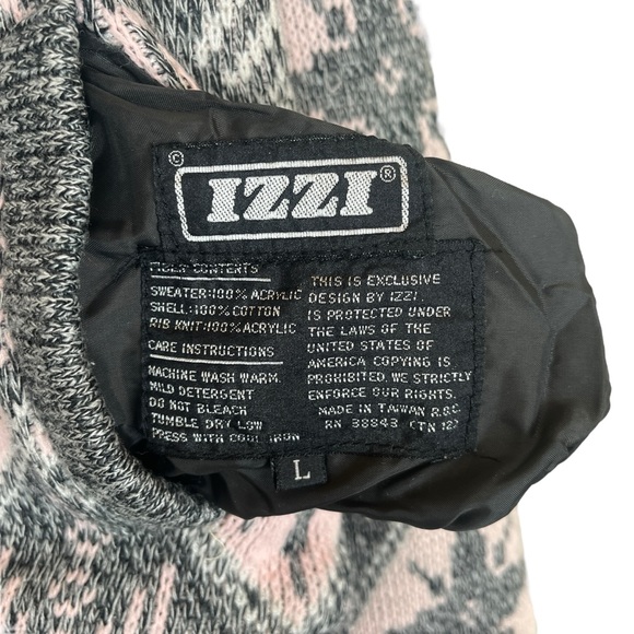IZZI VTG Pink Black Vintage Knit Patterned Reversible Denim Jean Jacket 80s sz L - Picture 6 of 6